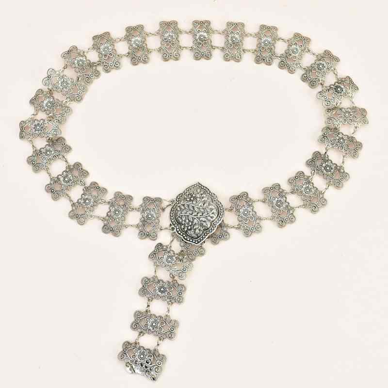 ウエストチェーン レディース 男女兼用 アンティークシルバー メタル製 彫刻デザイン ベルト 漢服 唐風 古風 民族衣装 エキゾチック クラシック コスプレ 腰飾り ファッション小物(x2)