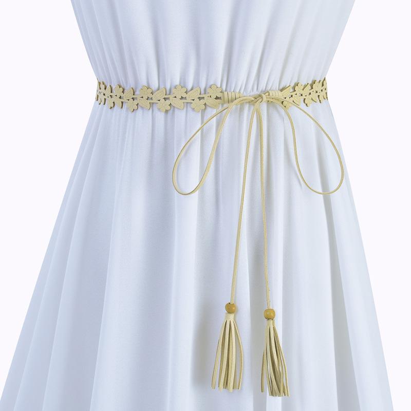 細ベルト レディース リボン結び フェイクレザー ウエストマーク レトロ ロング丈 シンプル かわいい おしゃれ きれいめ カジュアル オフィス 通勤 通学 ワンピース スカート ドレス オールシーズン ブラック ベージュ(x2)