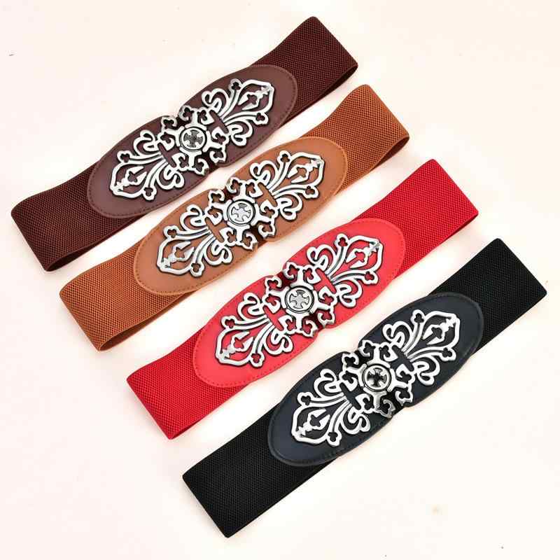 ベルト レディース 女性用 伸縮性 ストレッチ ゴム 本革 レザー レトロ クラシック おしゃれ ウエストマーク太ベルト サッシュベルト スタイルアップ シャツ ワンピース カーディガン セーター 装飾アクセント(x2)