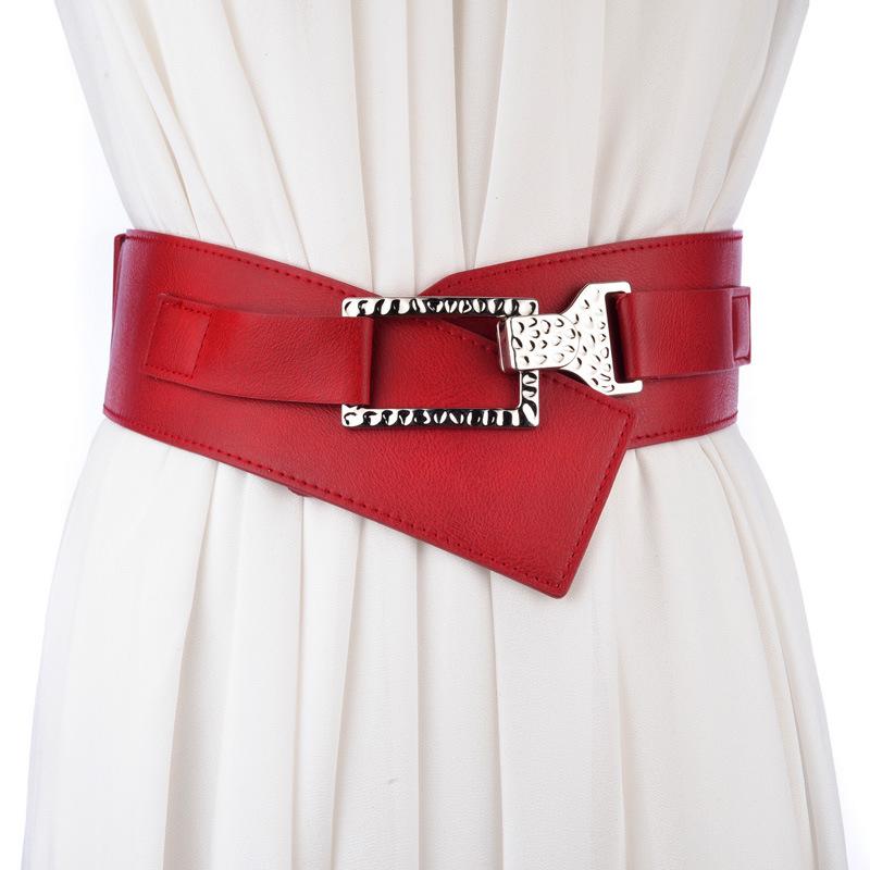 ベルト レディース 伸縮ゴム 幅広 ウエストマーク PUレザー アシンメトリーデザイン 幾何学模様 ワンピ..