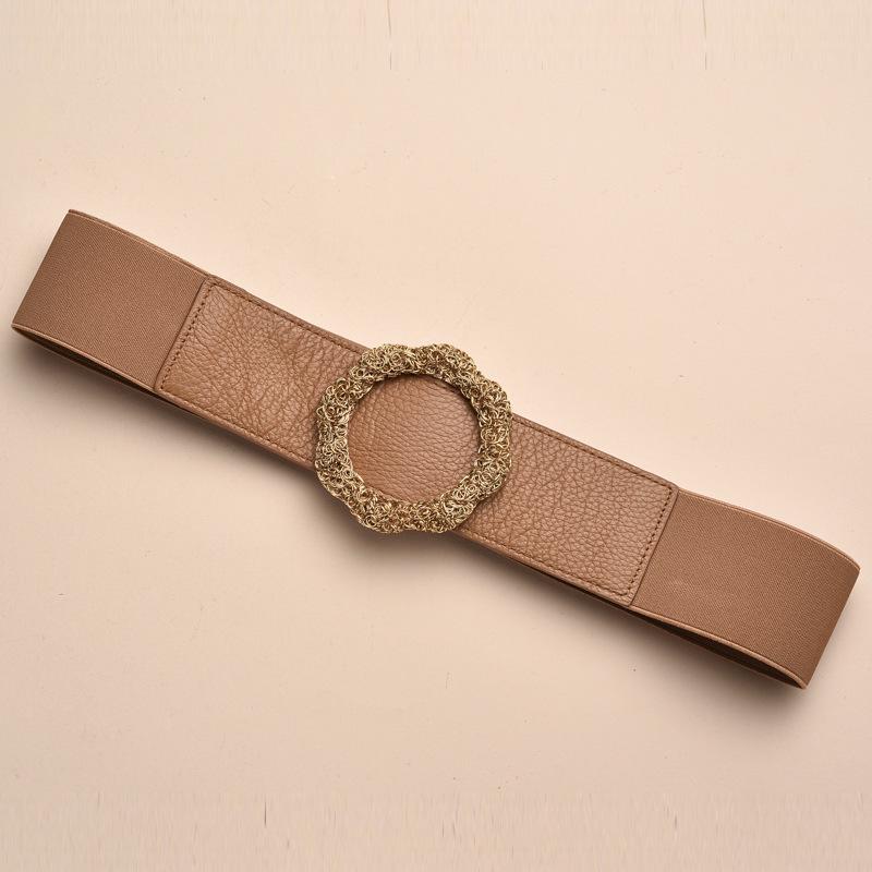 コルセットベルト レディース 牛革 本革 幅広 ゴムベルト 伸縮性 ひまわり装飾 ウエストマーク スタイルアップ 体型カバー エレガント 上品 着回し力抜群 オールシーズン ワンピース スーツ コート ニット セーター ブラック ブラウン(x2)