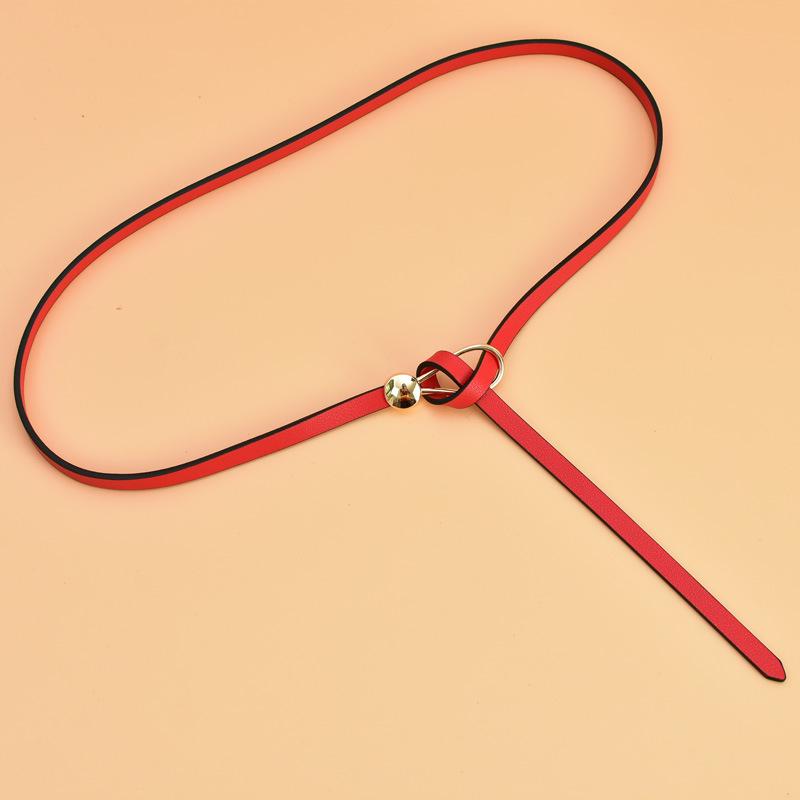 ベルト レディース 本革 牛革 細身 スリム 結び目 デザイン おしゃれ ウエストマーク ファッション小物 シンプル 万能 着回し ワンピース ドレス セーター スカート カジュアル フォーマル きれいめ コーデ 合金バックル ブラック(x2)