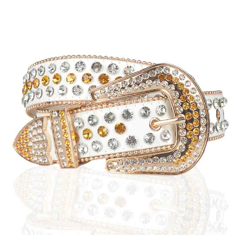 ベルト レディース 女性用 ラインストーン装飾 ピンバックル 幅広 ロングサイズ D形バックル PUレザー 個性的 欧米スタイル パンクスタイル カジュアルファッション 赤 黒 白