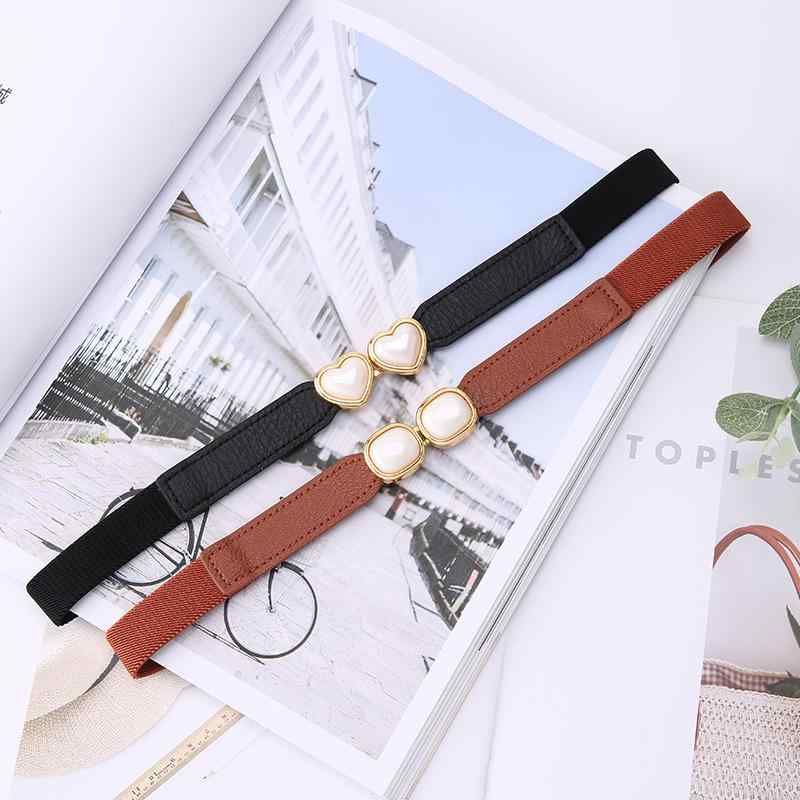 ウエストベルト レディース フレンチスタイル 韓国風 レトロ エレガント パールバックル PUレザー ゴム ストレッチ フック留め シンプル 合わせやすい オールシーズン コルセットベルト