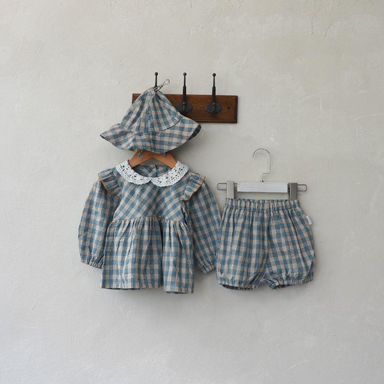 ベビー服 セットアップ 女の子 ベビー 秋物 長袖 格子柄 チュニック スカート かぼ...
