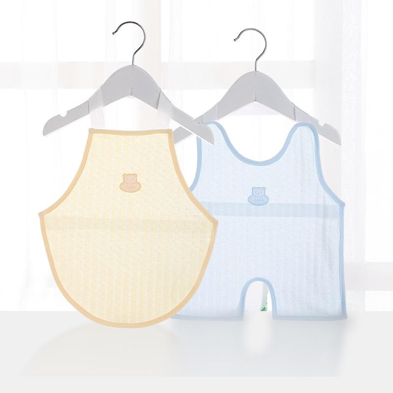 Belly Warmer Romper for Babies and Newborns, 100% Cotton, Thin, Belly Protection, with Feet, All-Season, Comfortable Loungewear, Prevents Colds While Sleeping, Simple Style, Available in Light Blue, Pink, Yellow, and White, Ages 0-3 Months, 3-6 Months, 5-10 Months, and 9-16 Months