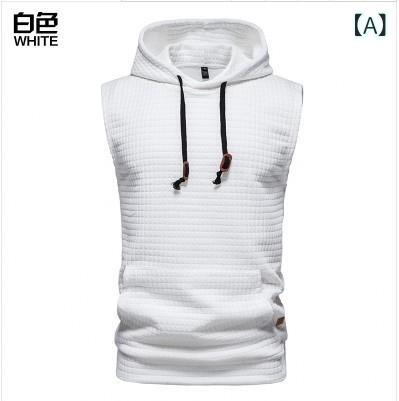 パーカー ノースリーブ ベスト メンズ 男性用 プルオーバー ニット 無地 綿混素材 カジュアル 欧米スタイル ストリートファッション スポーツウェア トレーニングウェア 部屋着 普段使い 春夏 レギュラーフィット