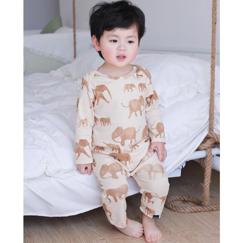 ロンパース ベビー 新生児 男女兼用 接触冷感 薄手 吸汗速乾 プルオーバー 綿 プリント 長袖 オールシーズン かわいい 象柄 鹿柄