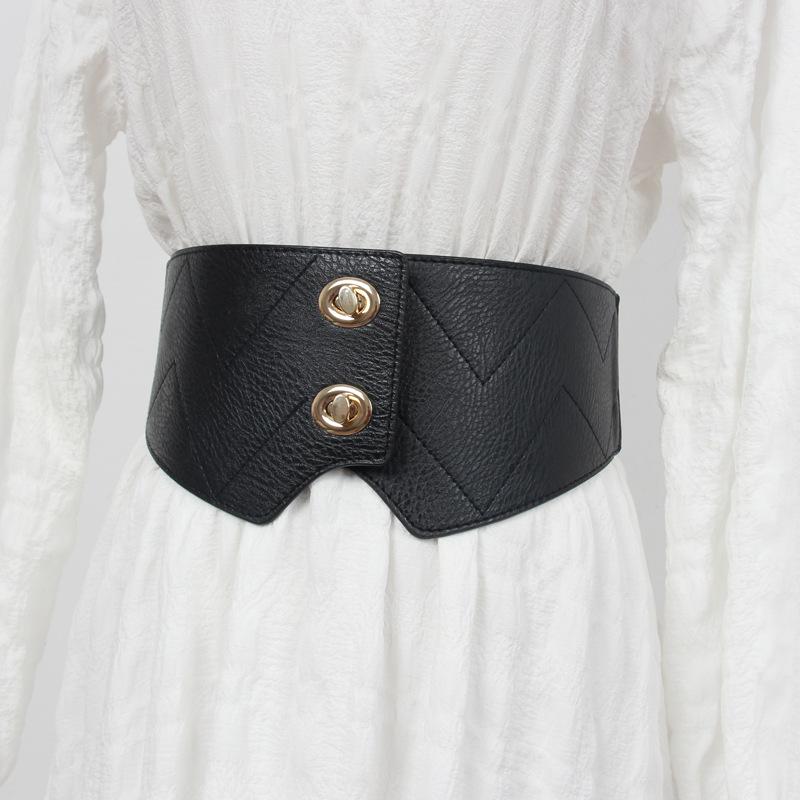 ウエストベルト レディース 伸縮性 ダブルバックル 幅広 ウエストマーク フェイクレザー シャツ ワンピ..