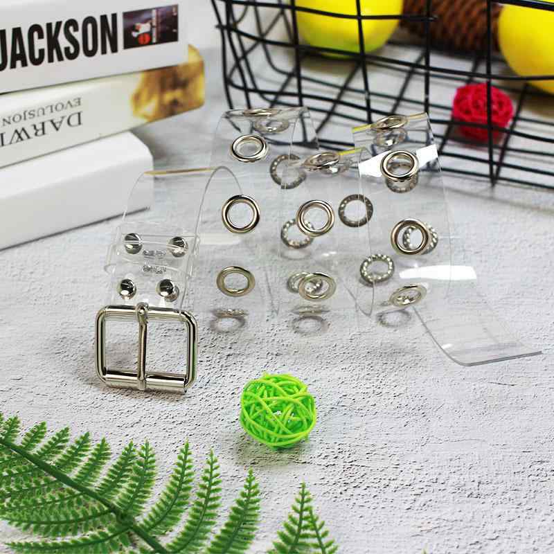 ベルト レディース クリア透明 樹脂素材 おしゃれ ピンバックル スタッズ装飾 マルチホールデザイン 着..