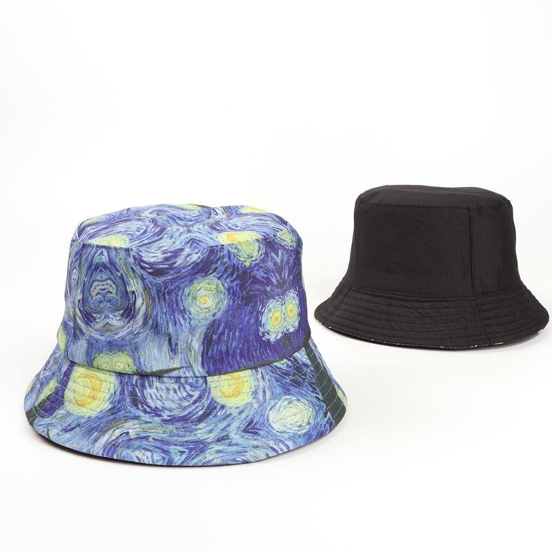 ハット レディース UVカット 日よけ 通気性 リバーシブル 欧米風 宇宙星空油絵風 グラフィティプリント..