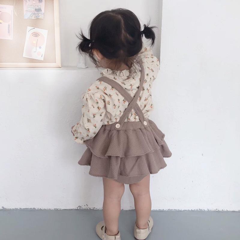 ベビー服 女の子 韓国風 春秋 ロンパース カバーオール サロペット オーバーオール 花柄 長袖 セットアップ 綿 コットン 安心 肌に優しい 普段着 お出かけ 出産祝い プレゼント アプリコット
