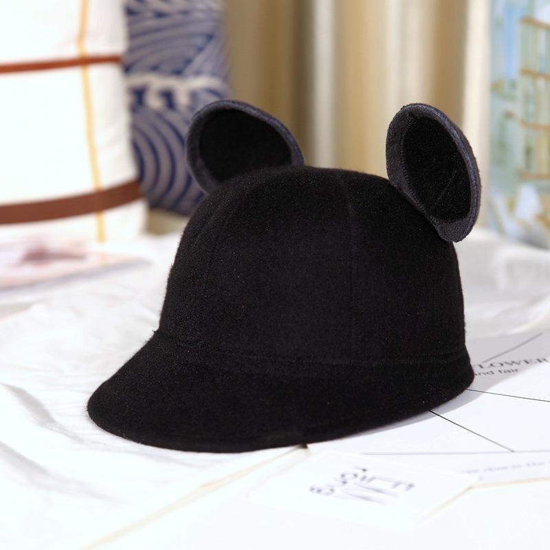 キャップ 女の子 キッズ 厚手 保温 防寒 秋冬 春 ウール フェルト 韓国風 猫耳 かわいい 乗馬風 つば長..