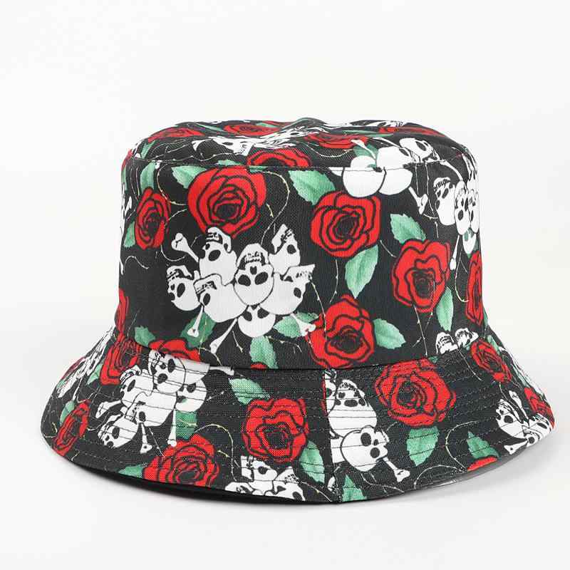 バケットハット レディース UVカット 日よけ 通気性 リバーシブル ローズ スカル プリント 欧米風 ファ..