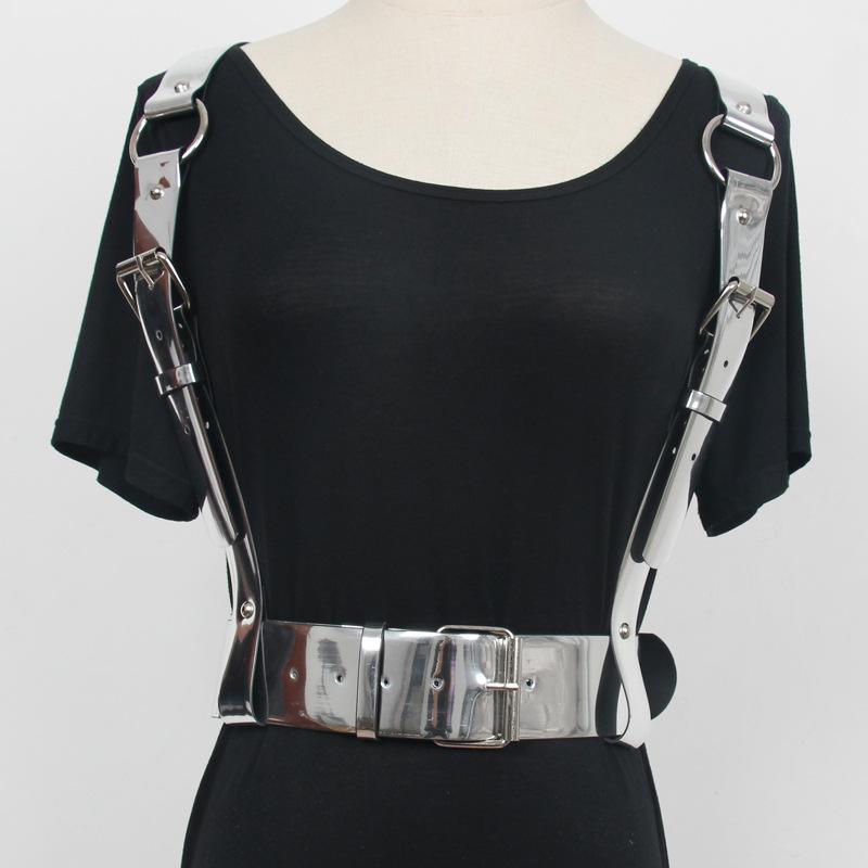 コルセット レディース 高級感 欧米風 パンク フェイクレザー 鏡面 PU サスペンダー ハーネスベルト ゴ..