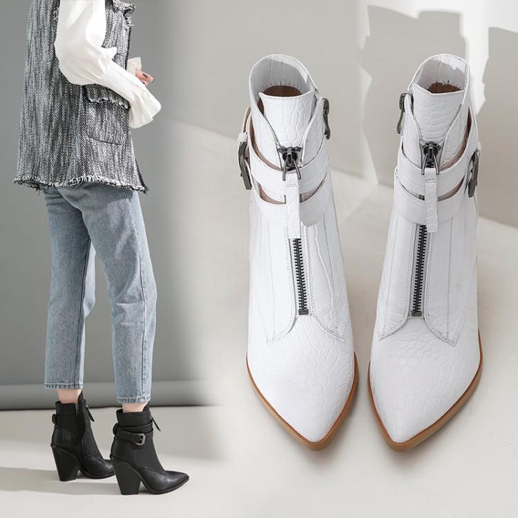 ショートブーツ レディース 女性用 保温 裏ボア 厚底 太ヒール チャンキーヒール ポインテッドトゥ サ..