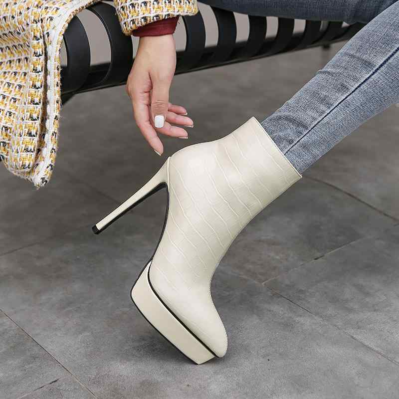 ショートブーツ レディース 本革 牛革 ピンヒール ハイヒール 厚底 プラットフォーム ポインテッドトゥ..