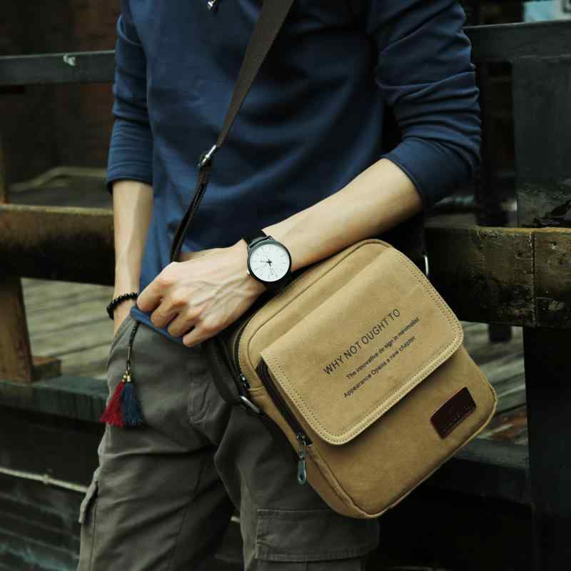 バッグ メンズ 男性用 ショルダーバッグ 斜めがけバッグ ボディバッグ キャンバス 帆布 カジュアル レトロ ヴィンテージ 普段使い デイリーユース ストリートスタイル 無地 ステッチ ポリエステル カーキ 7インチ(4)