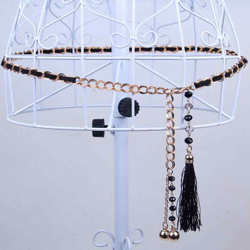 ウエストチェーン ベルト レディース 女性用 伸縮性 ストレッチ ゴム ハンドメイド メタル フリンジ 細..