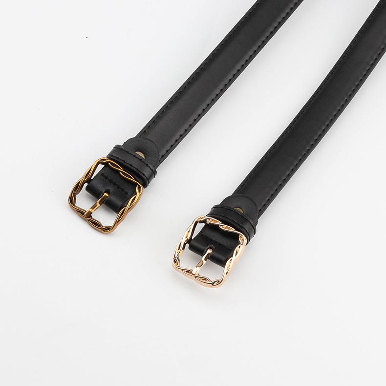 ベルト ユニセックス 男女兼用 レトロ シンプル ツイスト スクエアバックル ゴールドバックル ファッシ..