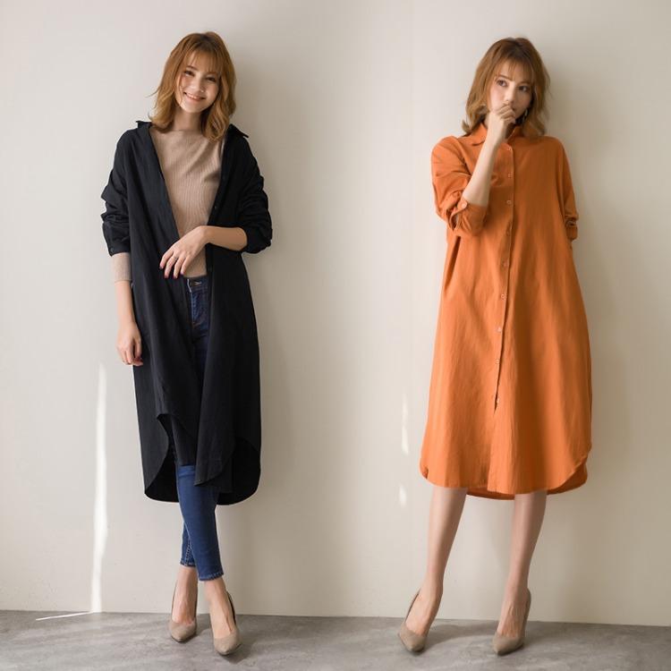 楽天セキュアデポシャツワンピース レディース 春夏 韓国風 ゆったり リラックス カジュアル シック 襟付き 前開き 長袖 膝下丈 ミドル丈 コットンリネン ストレートシルエット ワンマイルウェア