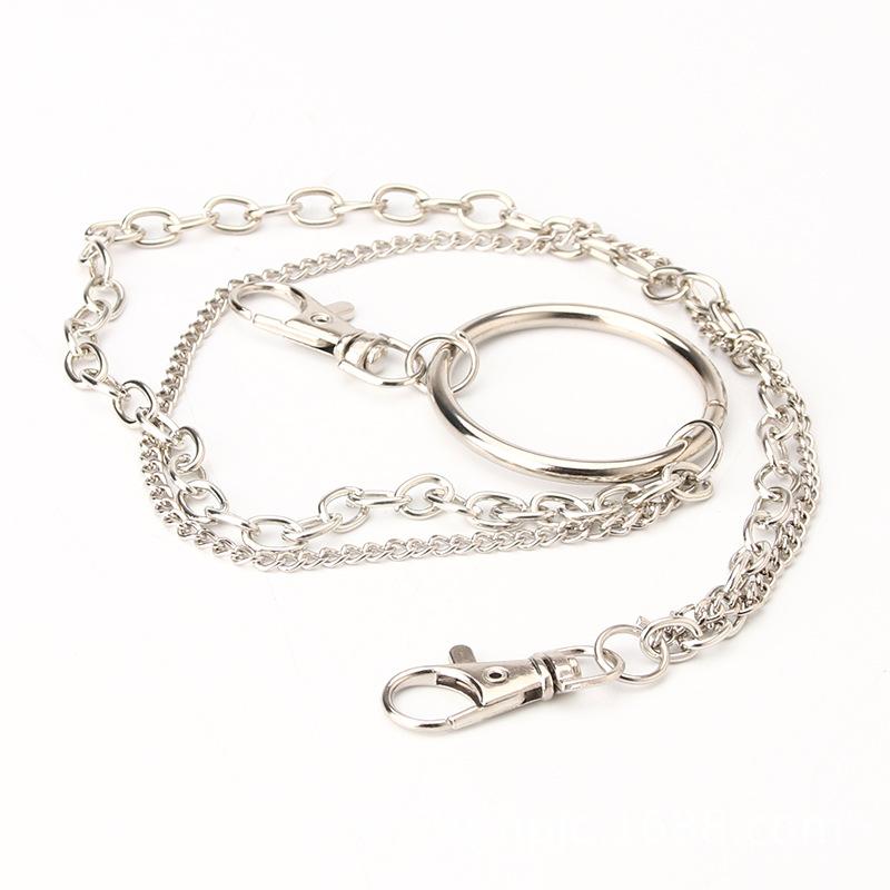 チェーンベルト メンズ レディース 個性的 欧米風 パンクスタイル アクセサリー 丸環 二連 細身 ウエストマーク 金属製 合金 電気メッキ加工 フック式