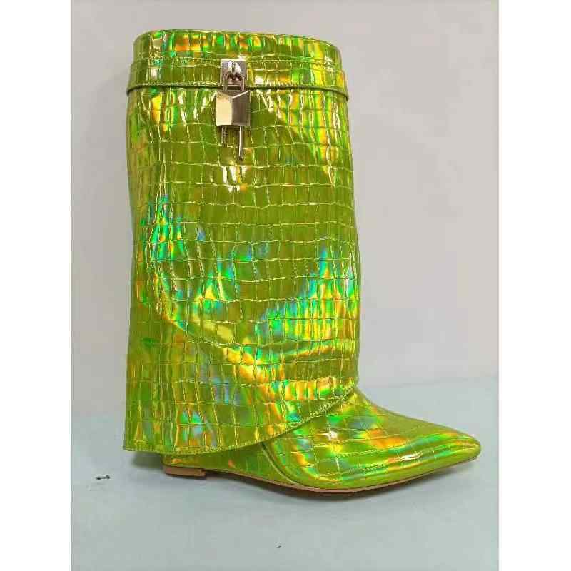 ブーツ レディース ウェッジヒール パンツイン ラウンドトゥ ワイド筒周り ストレート筒 ストーン柄 シ..