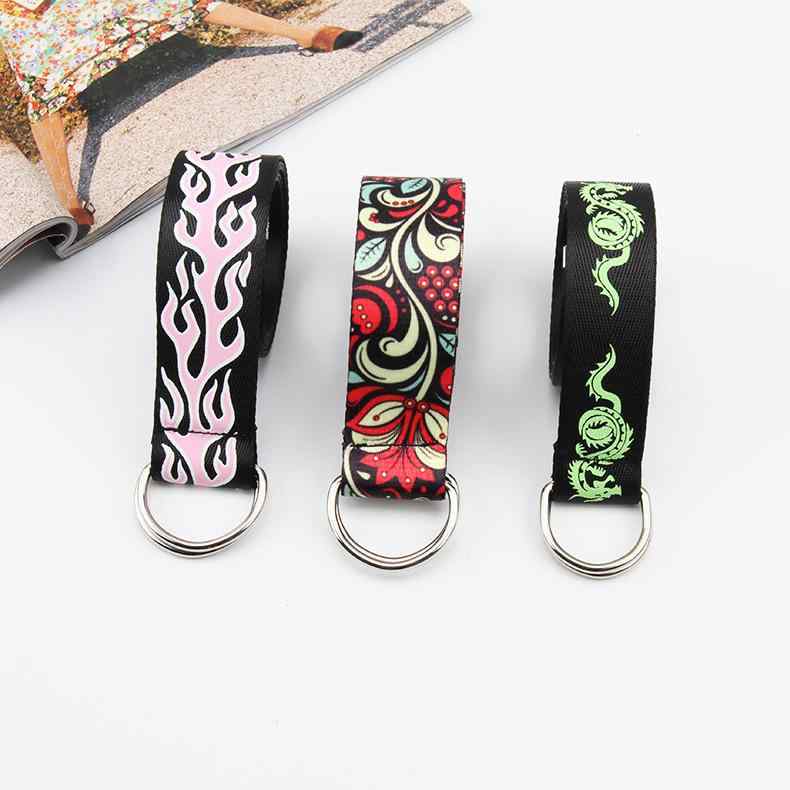 ベルト メンズ レディース ユニセックス ナイロン ダブルリングバックル 炎 双龍 プリント デニム ジー..