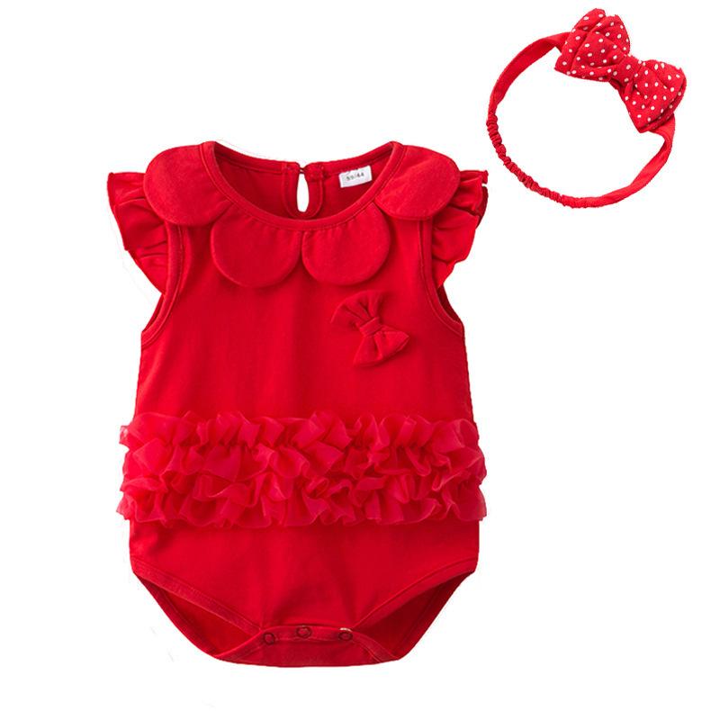 ロンパース ベビー 女の子 新生児 綿100% 薄手 ノースリーブ スナップボタン 赤 レッド プリンセス か..