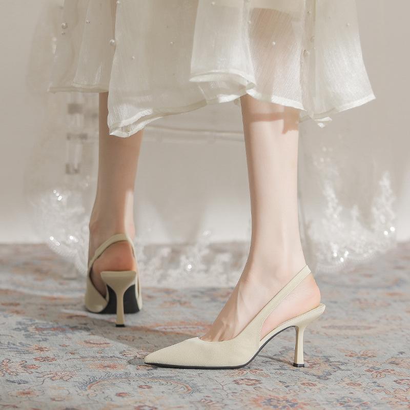 スリングバックサンダル レディース 女性用 ローヒール ピンヒール ポインテッドトゥ 春夏 フレンチデ..