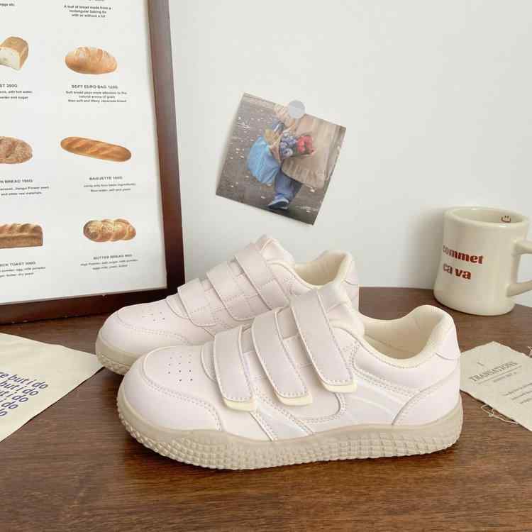 スニーカー レディース マジックテープ 通気性 フラットソール ジャーマントレーナー風 ピンク PUレザー フェイクレザー ラウンドトゥ バイカラー 切り替え カジュアル 普段使い 学生向け 秋冬