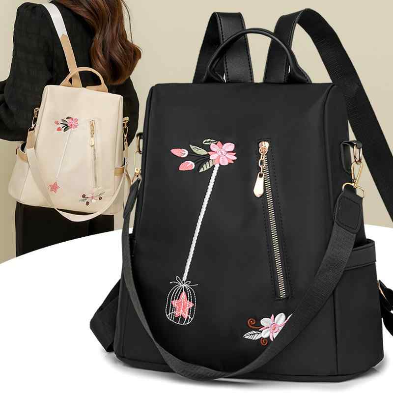 リュックサック レディース 撥水加工 防犯機能 刺しゅう 民族風 オックスフォード生地 ナイロン素材 カジュアル おしゃれ 旅行用 通勤 通学 デイリーユース 多機能 内ポケット収納 大容量 ファスナー開閉 バックパック