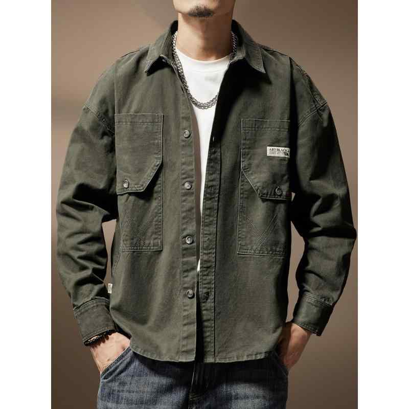 シャツジャケット メンズ 耐久性 色落ちしにくい 薄手 アメリカンレトロ アメカジ ワークウェア カジュアル ゆったり オーバーサイズ 長袖 高級感 襟付き 春秋(4)