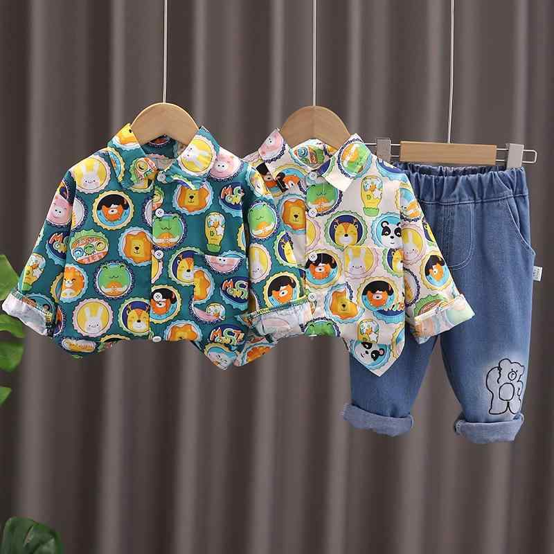 キッズ 男の子 かっこいい 動物 総柄 長袖シャツ ロングパンツ 2点セット 春秋 柔らかい 肌触り良い 綿..