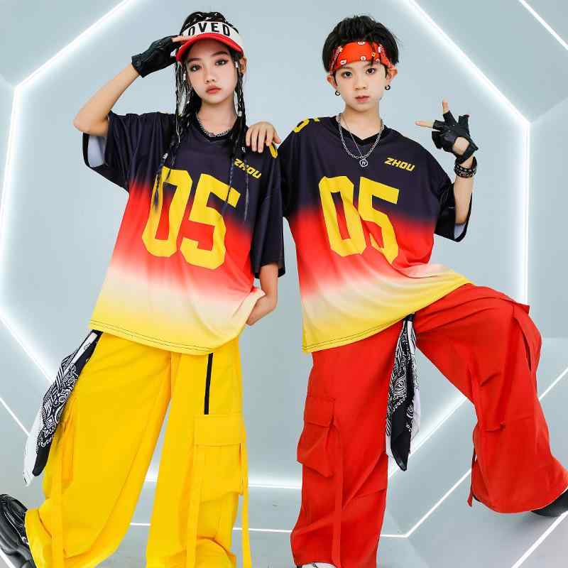 ダンス衣装 キッズ 男女兼用 ストリートダンス ヒップホップ 切り替え セットアップ おしゃれ 上下セット 発表会 練習着 レッスン着 綿混 コットン 春夏