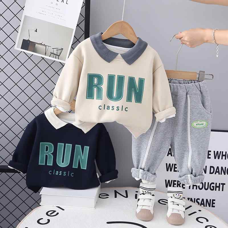 セットアップ キッズ 男の子 秋冬 裏起毛 保温 暖かい 襟付き 長袖 スウェット上下セット 綿 コットン カジュアル 韓国風