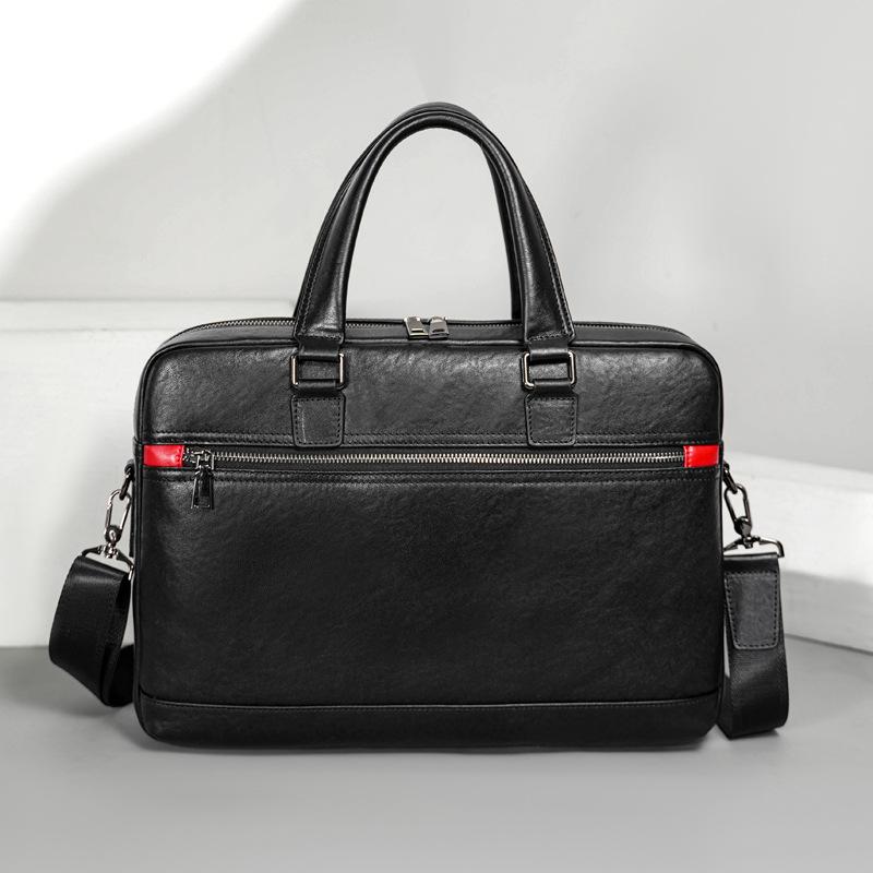 バッグ メンズ 本革 牛革 耐久性 ビジネスバッグ ブリーフケース 横型 PC収納 14インチ対応 通勤 出張用 ハンドバッグ ブラック 無地