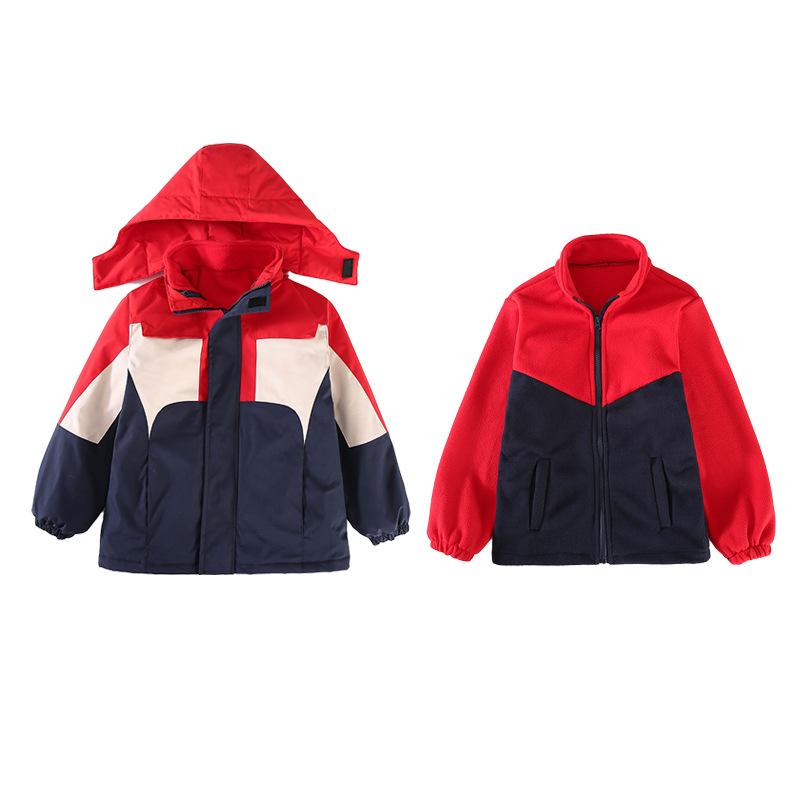 キッズ アウター 男女兼用 秋冬 中綿入り 厚手 防寒 フード付き ジップアップ マウンテンパーカー 綿混素材 ポリエステル裏地 ミドル丈 通学 アウトドア カジュアル 暖かい ジャケット レッド ジュニア向け