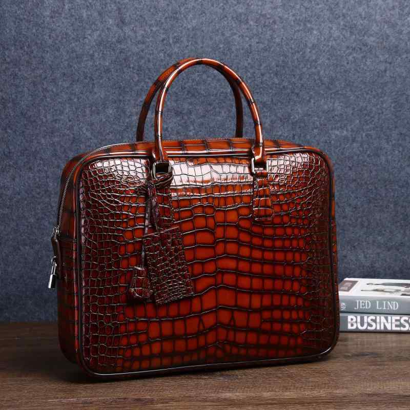 ビジネスバッグ メンズ グラデーション クロコダイル柄 ワニ革風 PUレザー 合成皮革 14インチPC対応 A4対応 耐摩耗 大容量 大型 出張 通勤 高級感 手提げ