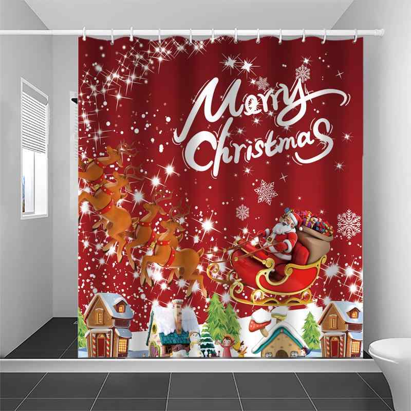 シャワーカーテン クリスマス 防水 乾湿分離 間仕切り 浴室 バスルーム インテリア ホリデーデコレーション ポリエステル モダン カラフル クリスマス柄