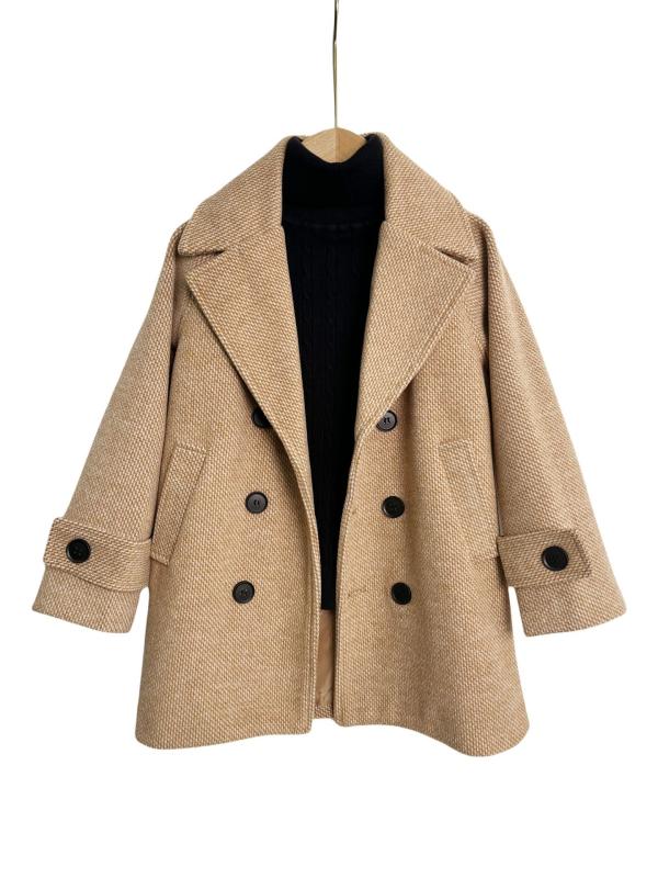 コート キッズ 男の子 女の子 中綿入り 厚手 暖かい ヘリンボーン柄 ウール混 メルトン ポリエステル ソフト加工 テーラードカラー ダブルボタン ミドル丈 ...