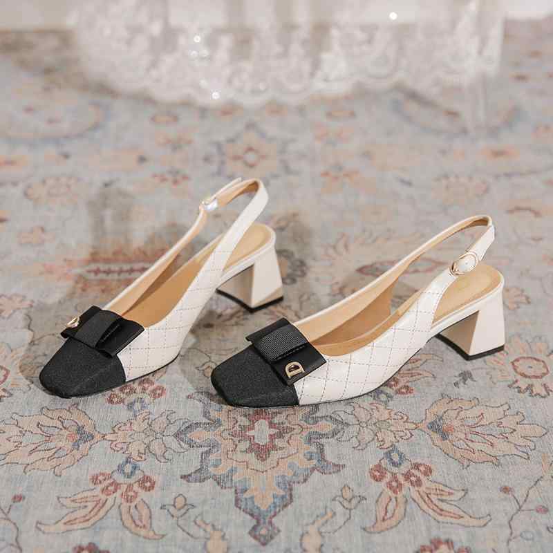 パンプス サンダル レディース 疲れにくい 痛くない 太ヒール バックストラップ リボン クローズドトゥ..