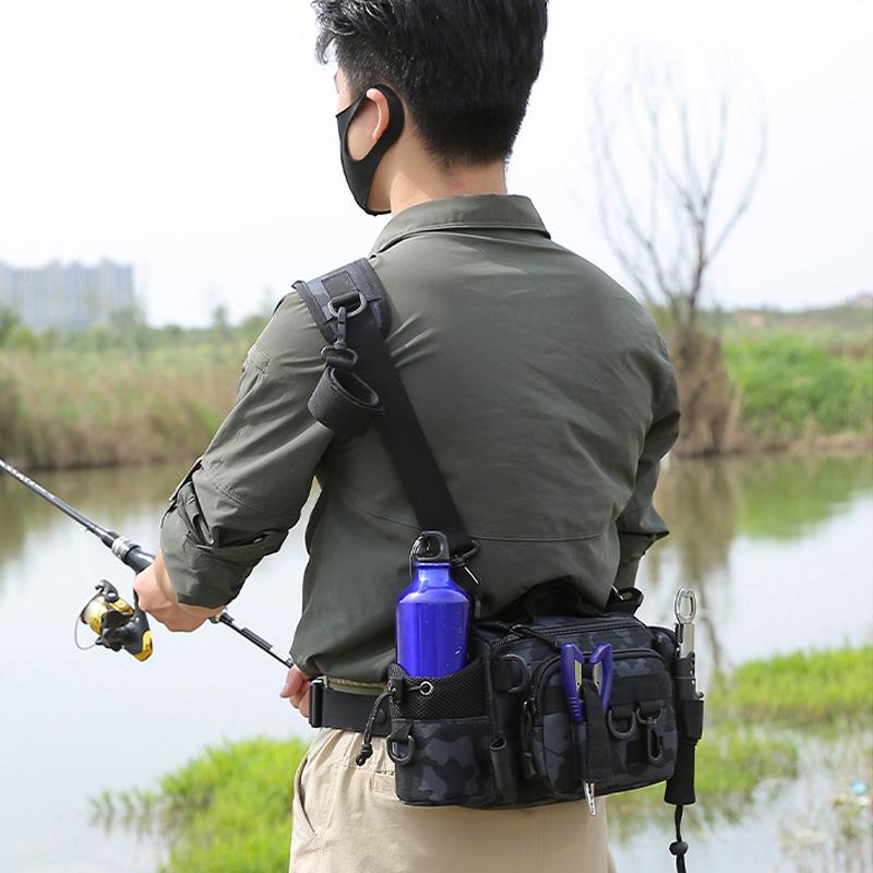 釣りバッグ メンズ 多機能 ロッドホルダー付き ウエストバッグ ショルダーバッグ ボディバッグ ルアーフィッシング 釣具収納 帆布 迷彩