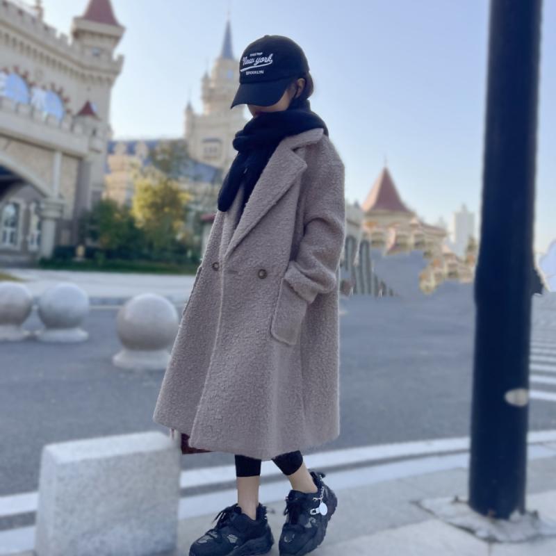 コート ジュニア 女の子 ガールズ 子供服 厚手 暖かい 防寒 中綿入り ブークレ ウール ダブルボタン テーラードカラー ミドル丈 秋冬 韓国風 アウター グ...