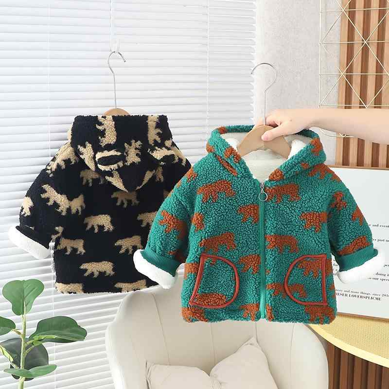 パーカー ベビー 男の子 キッズ 男児 秋冬 厚手 暖かい 裏ボア もこもこ ジップアップ アニマル柄 キャラクター コットン ショート丈 かわいい ジャケット