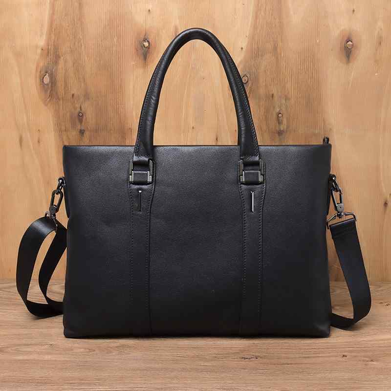 ビジネスバッグ メンズ 本革 牛革製 大容量 14インチPC対応 ノートPC収納 書類収納 A4ファイル対応 通勤 出張 カジュアル 手提げ ショルダーバッグ 2way仕様 耐久性 ブラック(4.0)