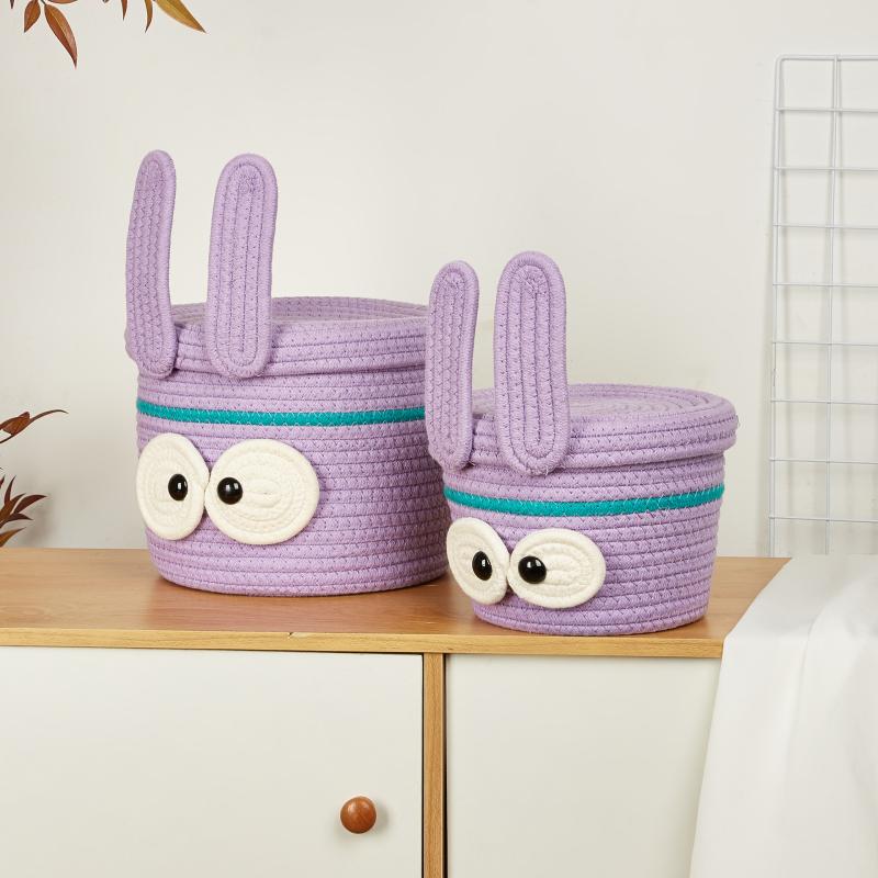 収納バスケット 春夏 ウサギモチーフ 綿ロープ コットンロープ 手編み ハンドメイド 小物入れ アクセサ..