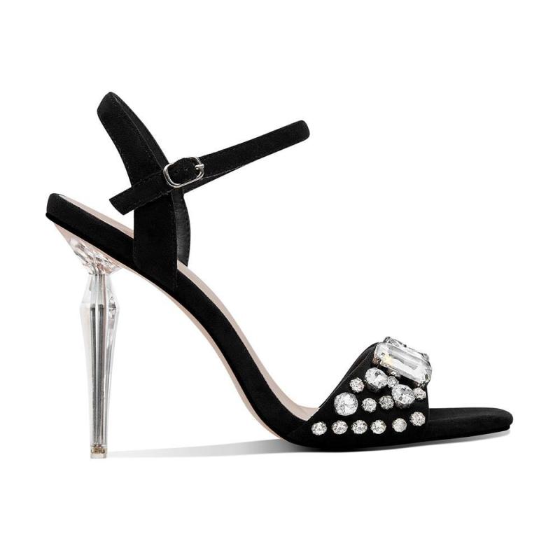 サンダル レディース 春夏 ワンストラップ ハイヒール ピンヒール ラインストーン ビジュー スクエアト..