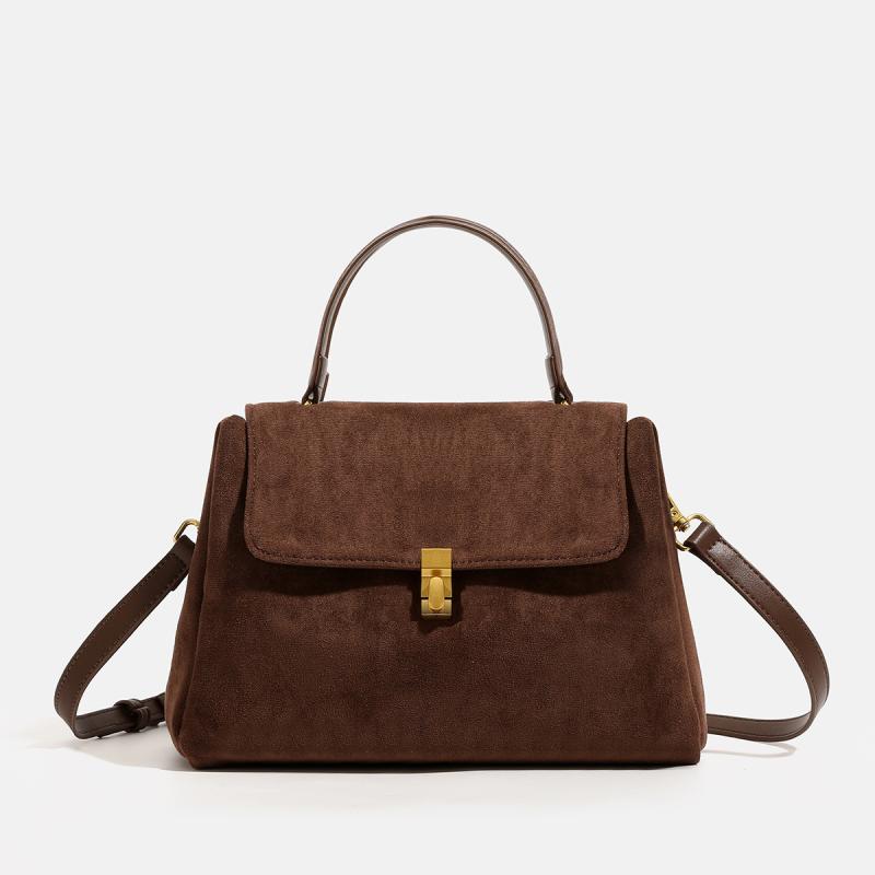 トートバッグ レディース 通勤 ビジネス 大容量 多収納 PUレザー スエード調 ロック金具 レトロ 高級感 スクエア ソフト ワンショルダー 斜め掛け ハンドバッグ ブラウン