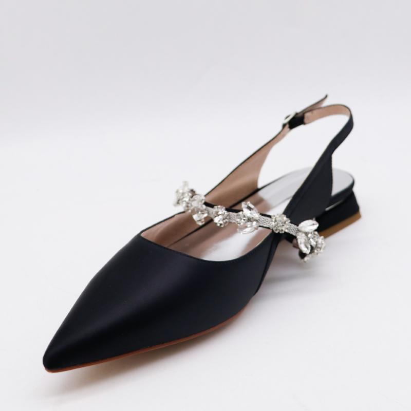 サンダル レディース ポインテッドトゥ クローズドトゥ 太ヒール ハイヒール ラインストーン アンクル..